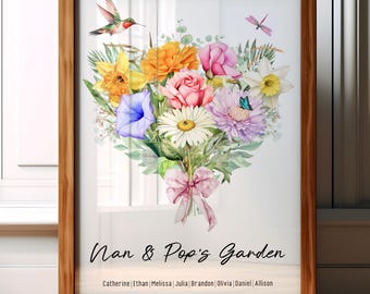 Family Birth Flower Bouquet Print, Custom Grandma's Garden Digital Download, Personalized Mother's Day Gift, Printable Mom's Garden Picture