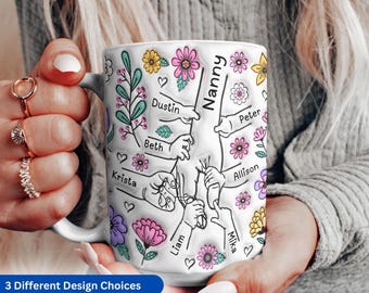 Personalized Mother&#39;s Day Mug: 3D-Inflated Hands, Custom Grandma Gift