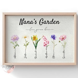 Personalized Nana's Garden Christmas Gift, Family Garden Framed Print, Grandma's Garden sign, Mom's Garden Canvas, Personalized Poster.