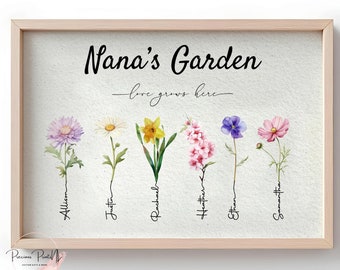 Personalized Nana's Garden Christmas Gift, Family Garden Framed Print, Grandma's Garden sign, Mom's Garden Canvas, Personalized Poster.