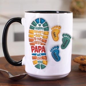 Personalized Papa Footprints Mug Custom Dad & Papa Gift from Kids Dad and Kids Footprint Mug Custom Birthday, Christmas and Father's Day Mug