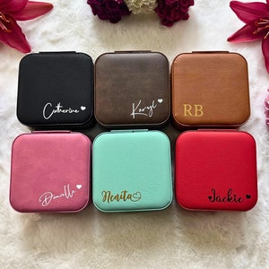 Personalized Leather Travel Jewelry Box: Custom Bridesmaid Proposal Gift with Name or Initials