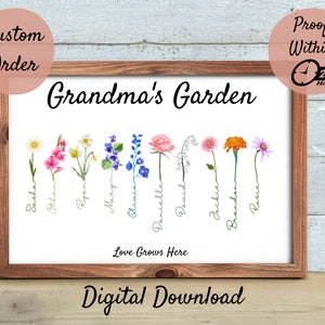 Grandma's Garden Birth Flower Print, Mother's Day Gift for Grandma, Personalized Gift for Grandma, Mother's Day Custom Gift, Family Garden.