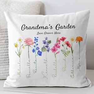 Custom Grandma&#39;s Garden Birth Flower Pillow,Grandmas Garden Pillow with Grandkids Names,Custom Mother&#39;s Day Gift for Mom and Grandma.