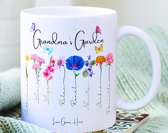 Grandma&#39;s Garden Mug,Birth Flower Mug,Mother&#39;s Day Gift,Custom Mothers Day Mug,Custom Christmas Gift,Customized Coffee Mug,Gift for Nanny