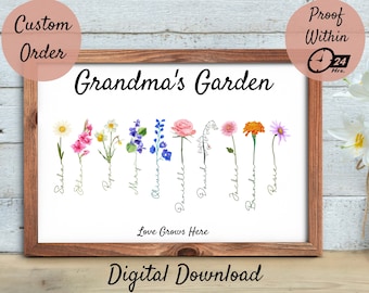 Grandma's Garden Birth Flower Print, Mother's Day Gift for Grandma, Personalized Gift for Grandma, Mother's Day Custom Gift, Family Garden.