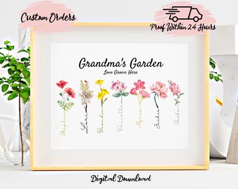 Custom Birth Flower Sign, Family Garden sign, Grandma's Garden, Mom's Garden, Custom Christmas Gift, Mother's Day Gift, Custom Digital Print