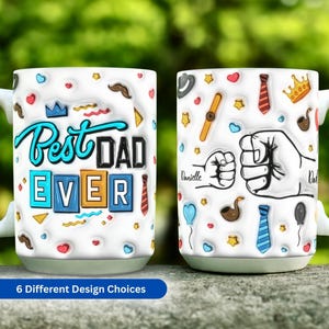 Father&#39;s Day Best Dad Ever Mug, Personalized Coffee Cup with Kids Names, Fathers Day, Christmas and Birthday Gifts for Dad, Fist Bump Mug.