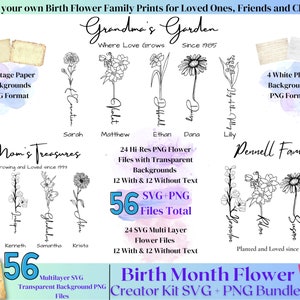 Naissance mois fleur SVG, grand-mère jardin signe, fête des mères Svg, grand-mère Svg, maman SVG, mois de naissance fleurs Png, famille signe Svg, fichiers Svg-Png.