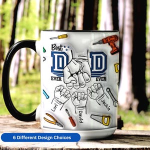 Custom Father&#39;s Day Mug, Best Dad Ever Mug, Personalized Coffee Cup with Kids Names, Christmas and Birthday Gifts for Dad, Fist Bump Mug.