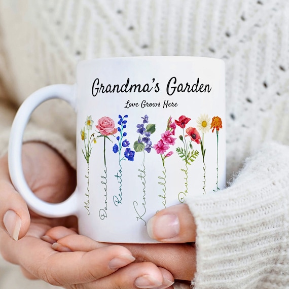 Grandma Garden Mug, Birth Flower Mug, Custom Christmas Mug for Grandma, Custom Mother's Day Gift, Customized Coffee Mug, Custom Gift for Mom
