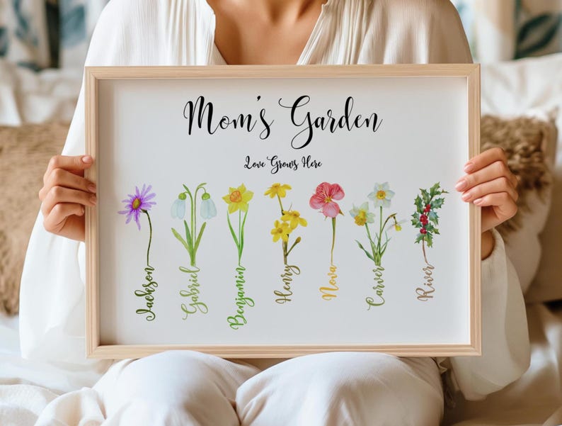 Anpassat tryck med mormors trädgård, poster med mormors trädgårdsblomma, skylt med mammas trädgård, personlig julklapp till mormor. bild 10