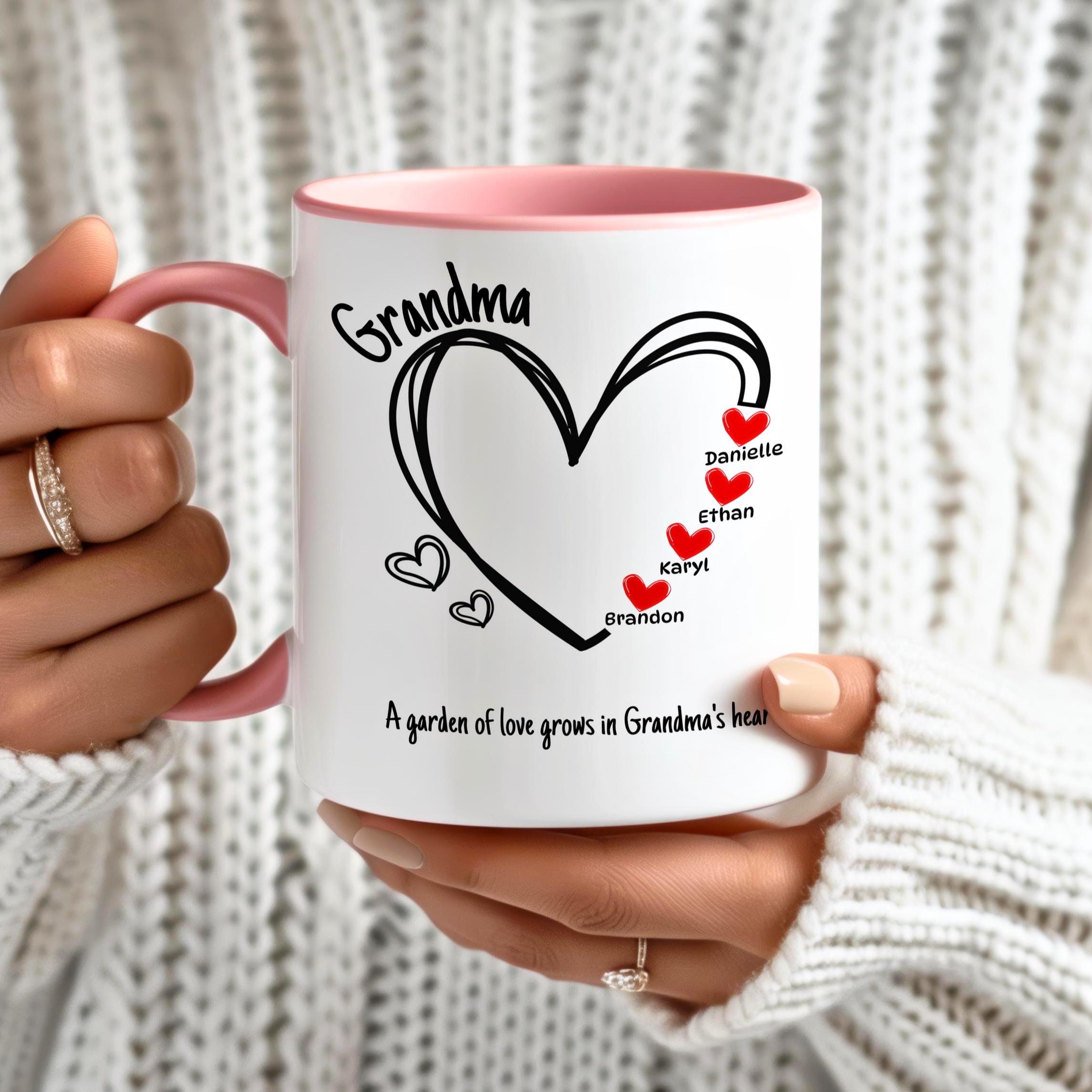 Personalized Grandma Heart Mug: Custom Grandchildren Names