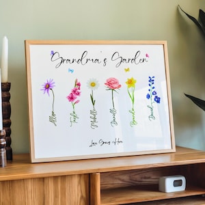 Impresión personalizada del jardín de la abuela, póster de flores de nacimiento del jardín de la abuela, letrero del jardín de mamá, regalo personalizado para el día de la madre, impresión en lienzo personalizada.