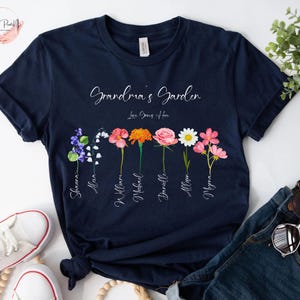 Customized Grandma&#39;s Garden Birth Month Flower T-Shirt,Personalized Mother&#39;s Day,Birthday & Christmas Gift For Mom and Grandma,Custom Shirt.