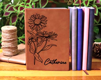 Personalisierte Geburtsblume Weiches Leder Journal, Geburtsmonat Blume Weihnachten, Valentinstag, Geburtstag und Abschlussgeschenk, Custom Journal.