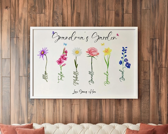 Custom Grandma's Garden Print, Grandmas Garden Birth Flower Poster, Moms Garden Sign, Personalized Christmas Gift for Nana.