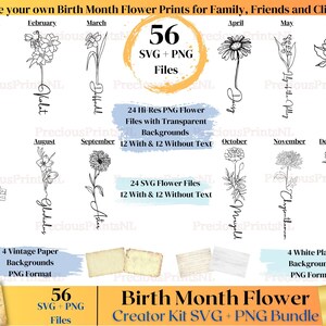 Naissance mois fleur SVG, grand-mère jardin signe, fête des mères Svg, grand-mère Svg, maman SVG, mois de naissance fleurs Png, famille signe Svg, fichiers Svg-Png.