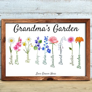 Estampado de flores de nacimiento del jardín de la abuela, regalo del día de la madre para la abuela, regalo personalizado para la abuela, regalo personalizado del día de la madre, jardín familiar.