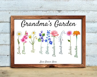 Grandma's Garden Birth Flower Print, Mother's Day Gift for Grandma, Personalized Gift for Grandma, Mother's Day Custom Gift, Family Garden.