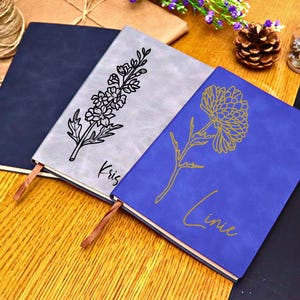 Customized Birth Flower Journal, Personalized Soft Leather Journal, Custom Graduation Gift, Custom Christmas Gift, Custom Leather Diary.