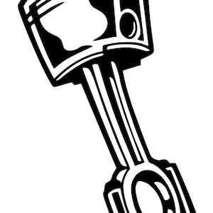 May include: A black and white illustration of a piston, a key component of an internal combustion engine.
