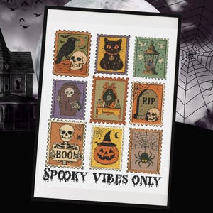 Halloween Cross Stitch Pattern PDF, Halloween Stamps, Cute Embroidery Pattern, Instant Download, X Cross Stitch Pattern, Autumn Cross Stitch