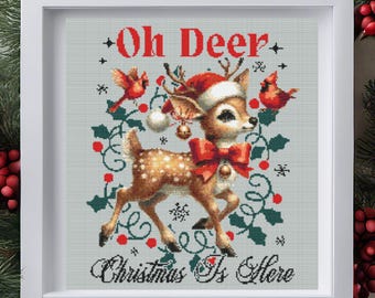 Christmas Cross Stitch Pattern PDF, Christmas Deer, Cute Embroidery Pattern, Instant Download, X Cross Stitch Pattern, Cross Stitch Winter
