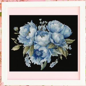 Rose Cross Stitch Pattern PDF, Cute Blue Roses, Floral Embroidery Pattern, Instant Download, X Cross Stitch Pattern, Counted Cross Stitch