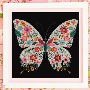 Butterfly Cross Stitch Pattern PDF, Floral Butterfly, Embroidery Pattern, Instant Download, X Cross Stitch Pattern, Counted Cross Stitch