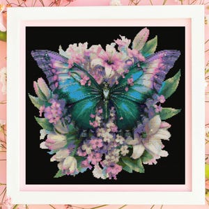 Butterfly Cross Stitch Pattern PDF, Butterfly and Flower, Embroidery Pattern, Instant Download, X Cross Stitch Pattern, Counted Cross Stitch