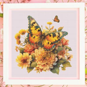 Butterfly Cross Stitch Pattern PDF, Butterfly and Flower, Embroidery Pattern, Instant Download, X Cross Stitch Pattern, Counted Cross Stitch