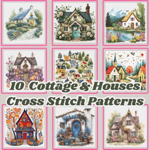 10 wzorów haftu krzyżykowego Cottage PDF, zestaw Cottage, wzory do haftu, natychmiastowe pobieranie, wzory haftu krzyżykowego X, wzory do domu wiejskiego