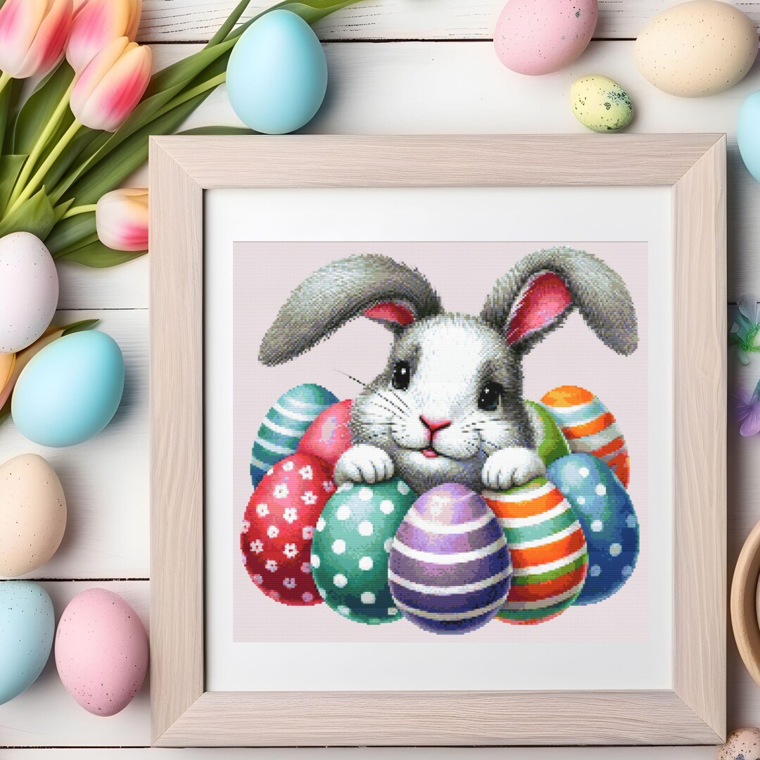 Easter Cross Stitch Pattern PDF, Bunny Easter Egg, Cute Embroidery ...