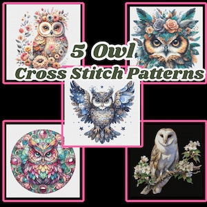 5 Owl Cross Stitch Patterns PDF, Owl Bundle, Owl Embroidery Patterns, Instant Download, Cute X Cross Stitch Patterns, Counted Cross Stitch