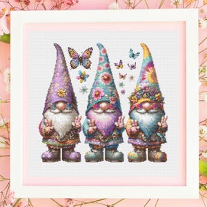 Gnome Cross Stitch Pattern PDF, Hippy Gnomes, Cute Embroidery Pattern, Instant Download, X Cross Stitch Pattern, Gnome Counted Cross Stitch