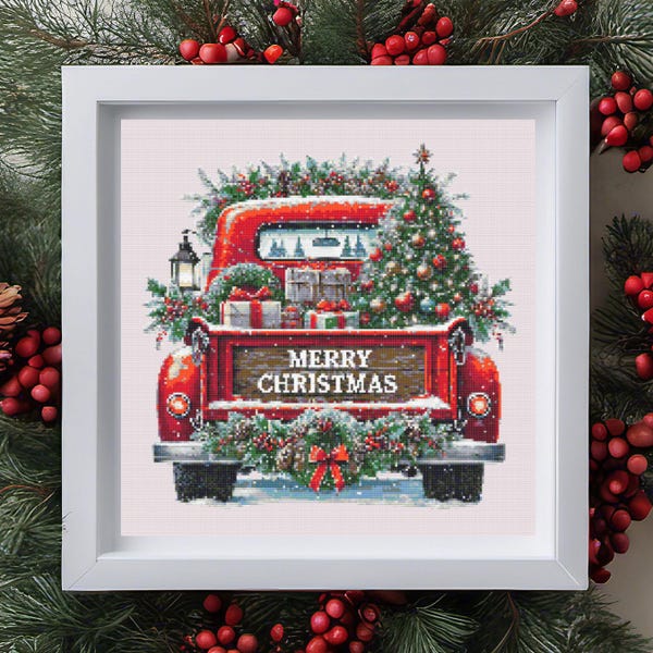 Christmas Cross Stitch Pattern PDF, Christmas Truck, Cute Embroidery Pattern, Instant Download, X Cross Stitch Pattern, Cross Stitch Winter