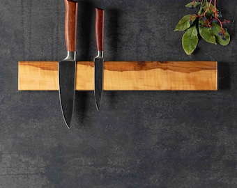 Magnetleiste für Messer Apfel // Magnetische Messerleiste aus Apfelholz - unsichtbare Montage mit Schrauben oder Klebeband