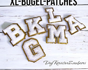 XL-Buchstaben-Bügel-Patches/creamy/Glitzer/Aufnäher/Bügelbild/Applikation/Alphabet/Iron-on/weiss