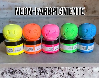 Neon Set 5x 10g Jesmonite Pigmentpulver/Neon-Gelb,-Orange, -Pink, -Grün, -Blau, Farbpigmente