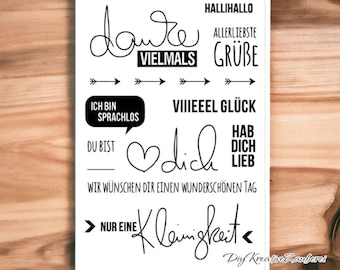 Clear Stamps - Nur eine Kleinigkeit - Stempel-Set/ Hab dich lieb/Danke vielmals /Viel Glück/ Hallihallo/ Silikon-Stempel