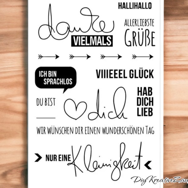 Clear Stamps - Nur eine Kleinigkeit - Stempel-Set/ Hab dich lieb/Danke vielmals /Viel Glück/ Hallihallo/ Silikon-Stempel