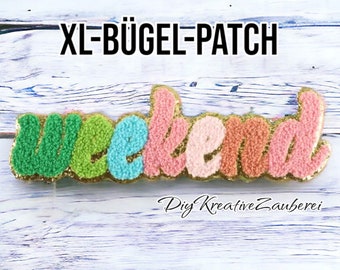 XL-Weekend Glitzer-Bügel-Patch/Aufnäher/Chenille/Bügelbild/Applikation/Wochenende/Iron-on/DIY