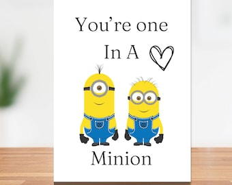 Eres uno en un minion, tarjeta de San Valentín, impresiones digitales, tarjetas de amor, tarjeta de minions, descarga instantánea