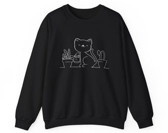 Cat Watering Plants Unisex Heavy Blend Crewneck Sweatshirt