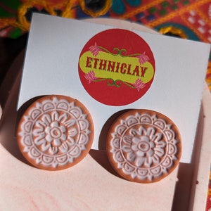 Indian jewelry rangoli polymer clay big stud oversized studs  bohemian jewelry mandala earrings folk art indian boho style mandala studs