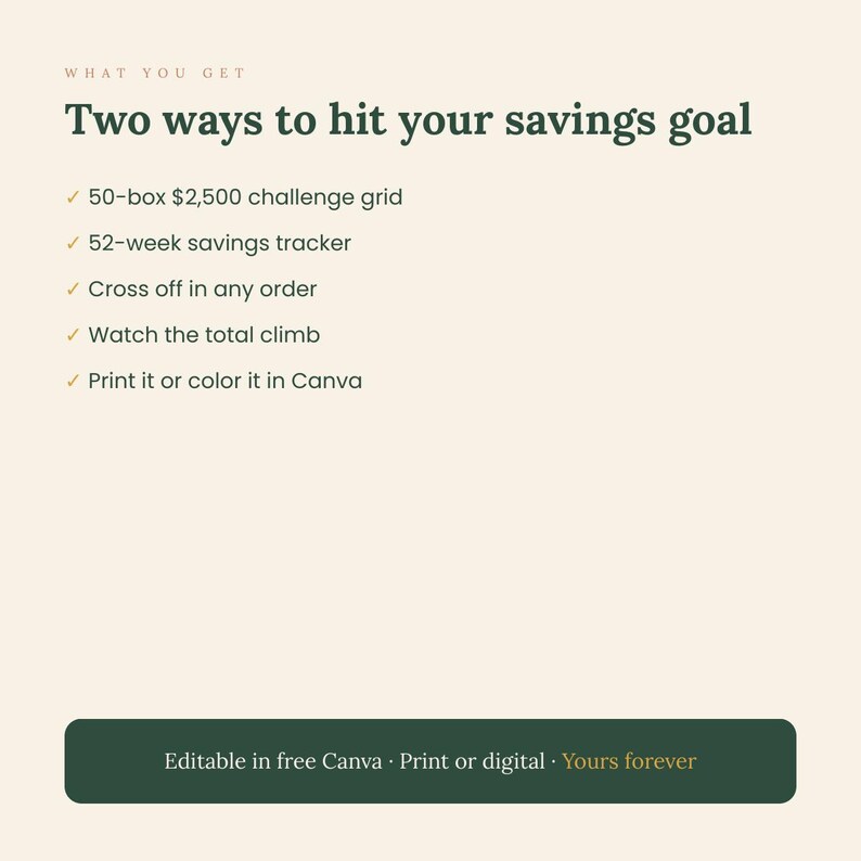 2500 Dollar Savings Challenge Printable | 52 Week Tracker (Digital Download) image 2