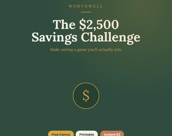 Savings Challenge Printable | 2500 Money Saving Challenge, 52 Week Savings Tracker, Canva Template | Editable Digital Download
