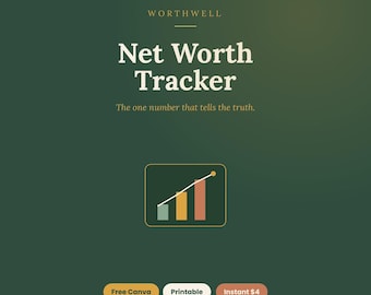 Calculadora de patrimonio neto imprimible / Calculadora de activos y pasivos, registro de patrimonio de 12 meses, plantilla de Canva / Descarga digital