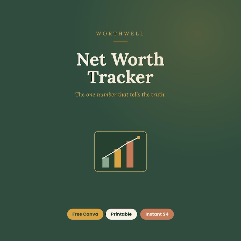 Net Worth Tracker Printable | 12 Month Wealth Log, Canva Template (Digital Download) image 1